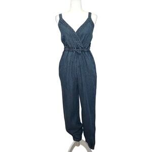 American Eagle Denim Jumpsuit Women's S Blue V-neck Jogger Bohemian